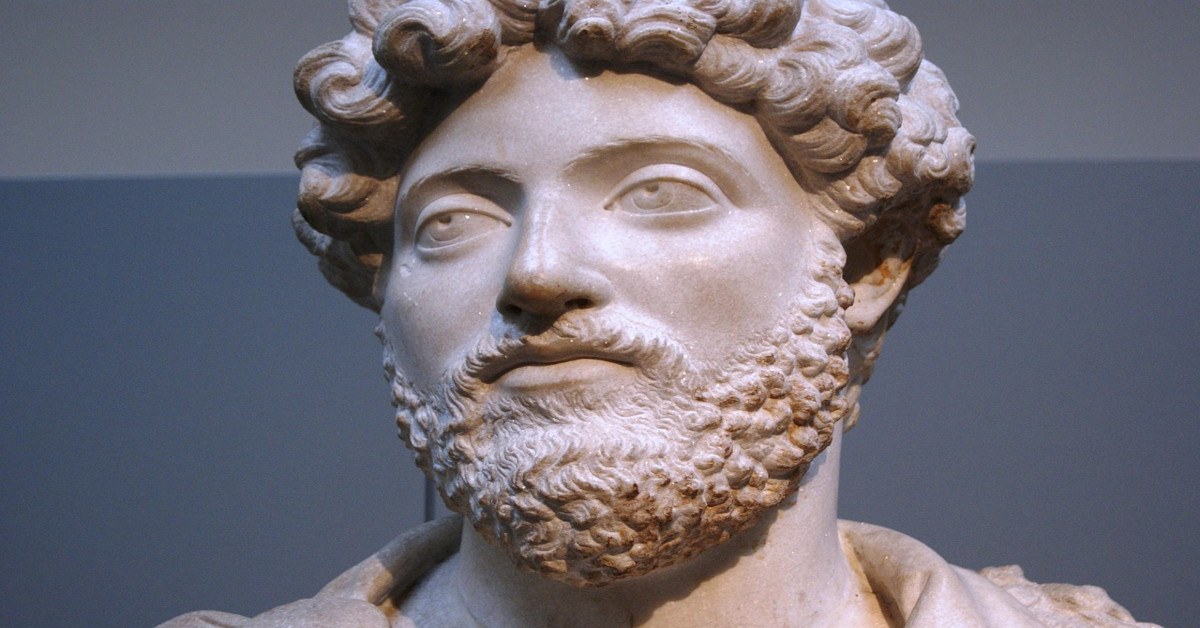 A sculpture of Marcus Aurelius' face.