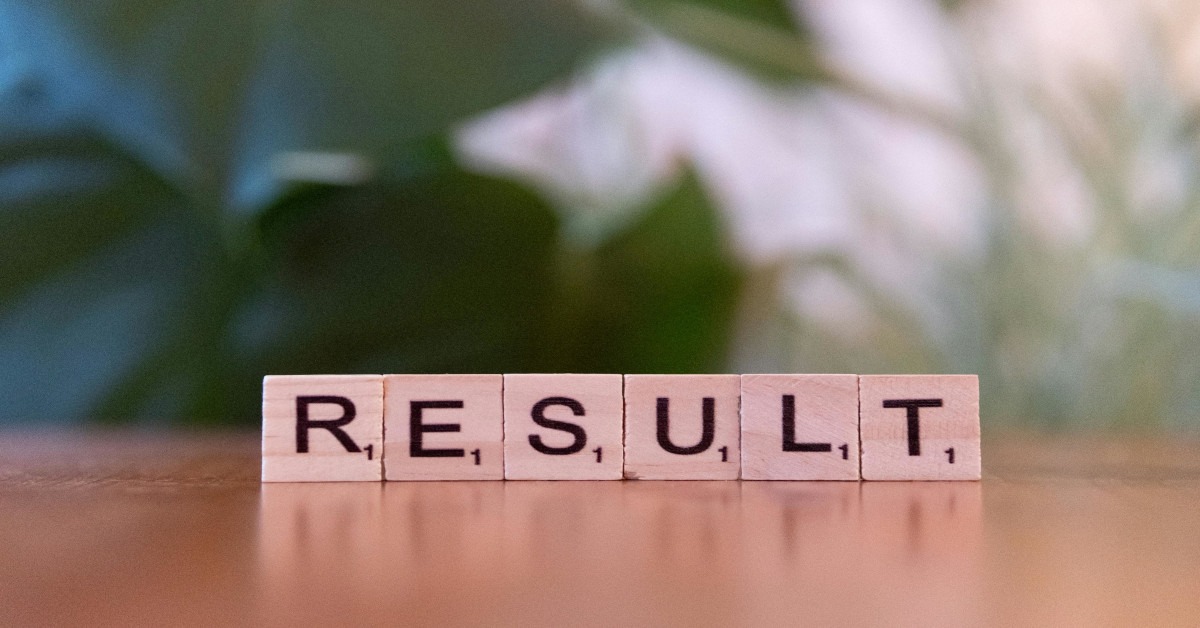 The word "result" made with Scrabble blocks.