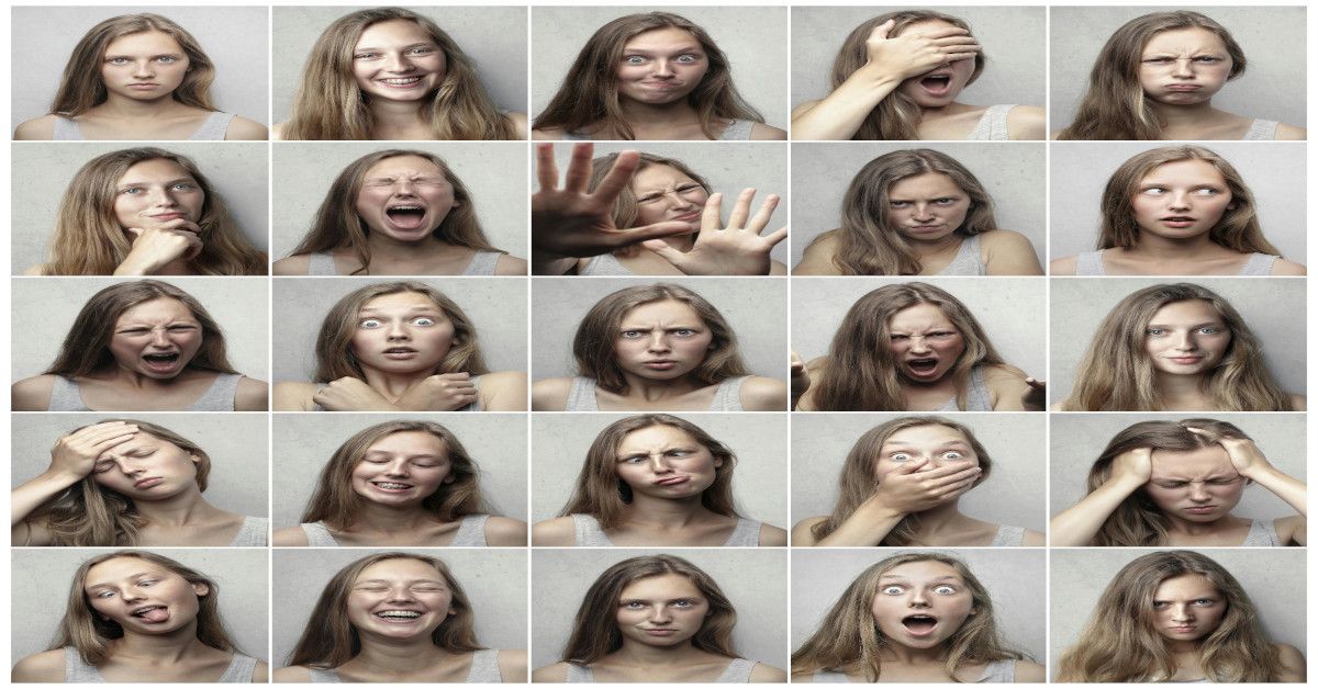 Various thumbnails of a young woman exhibiting various emotions.