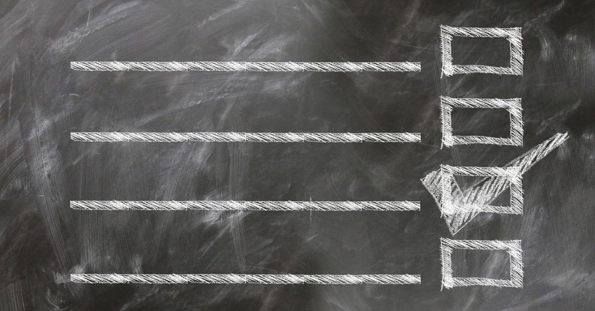 A checklist made with white chalk on a blackboard.