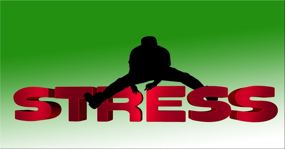 The word "stress" written in red letters on a green background.